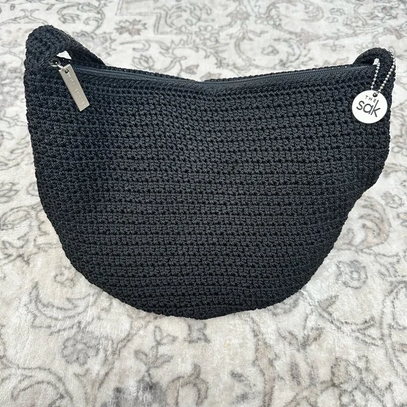 The Sak Black Crochet Bucket Shoulder Bag - Picture 2 of 9